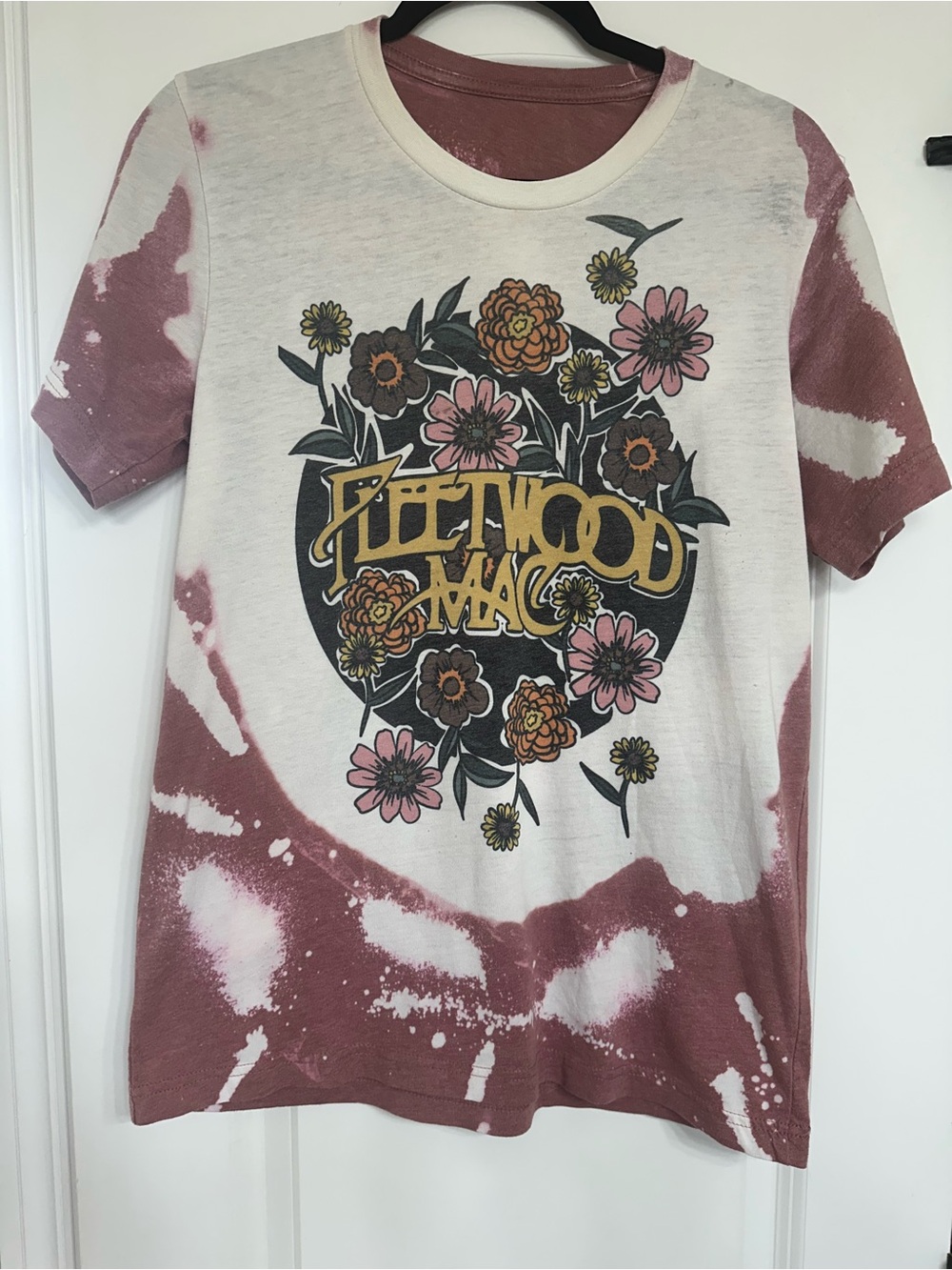 Custom Hand-Bleached Fleetwood Mac Floral Tee - Medium - Heather Mauve